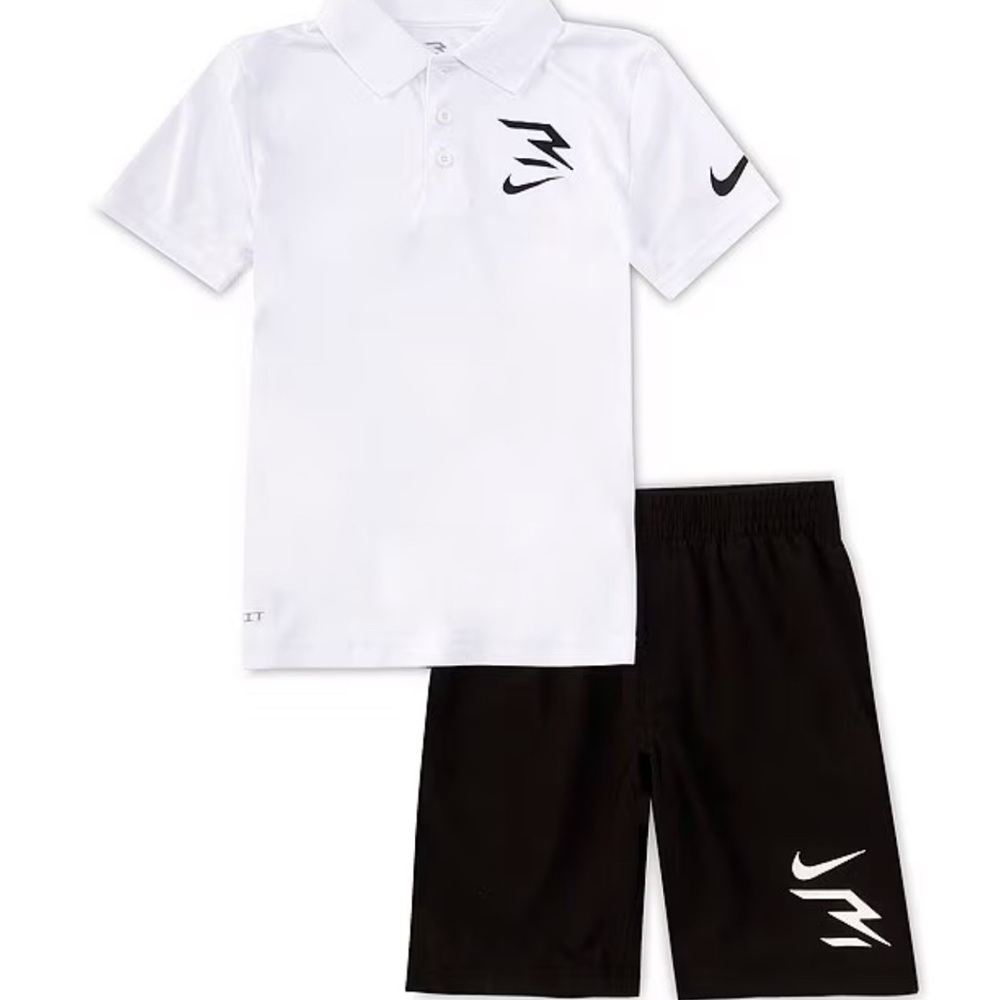 Nike Kids White Polo and Black Shorts Set Size 4-6 Years NWT